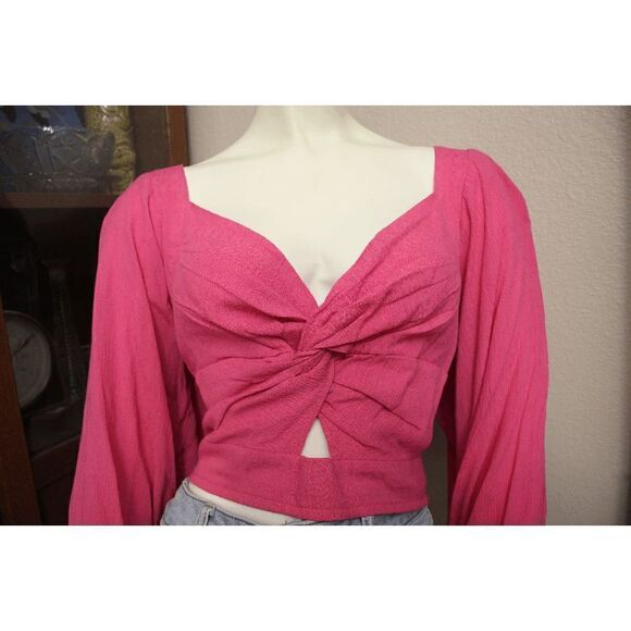 B O G Collective Pink Peasant Crop Top - Picture 2 of 10